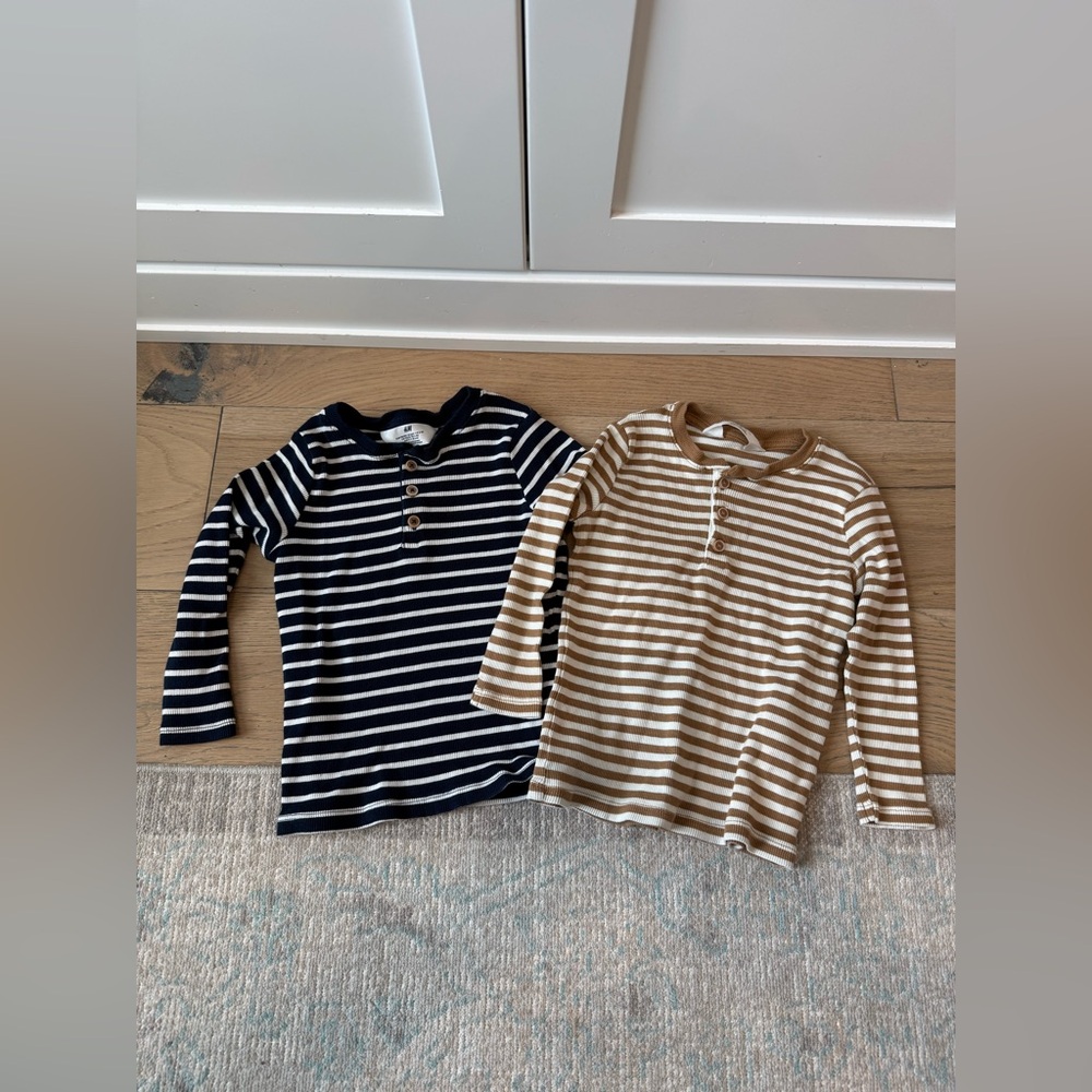 H&M Kids Striped Long Sleeve Tees - Navy and Khaki